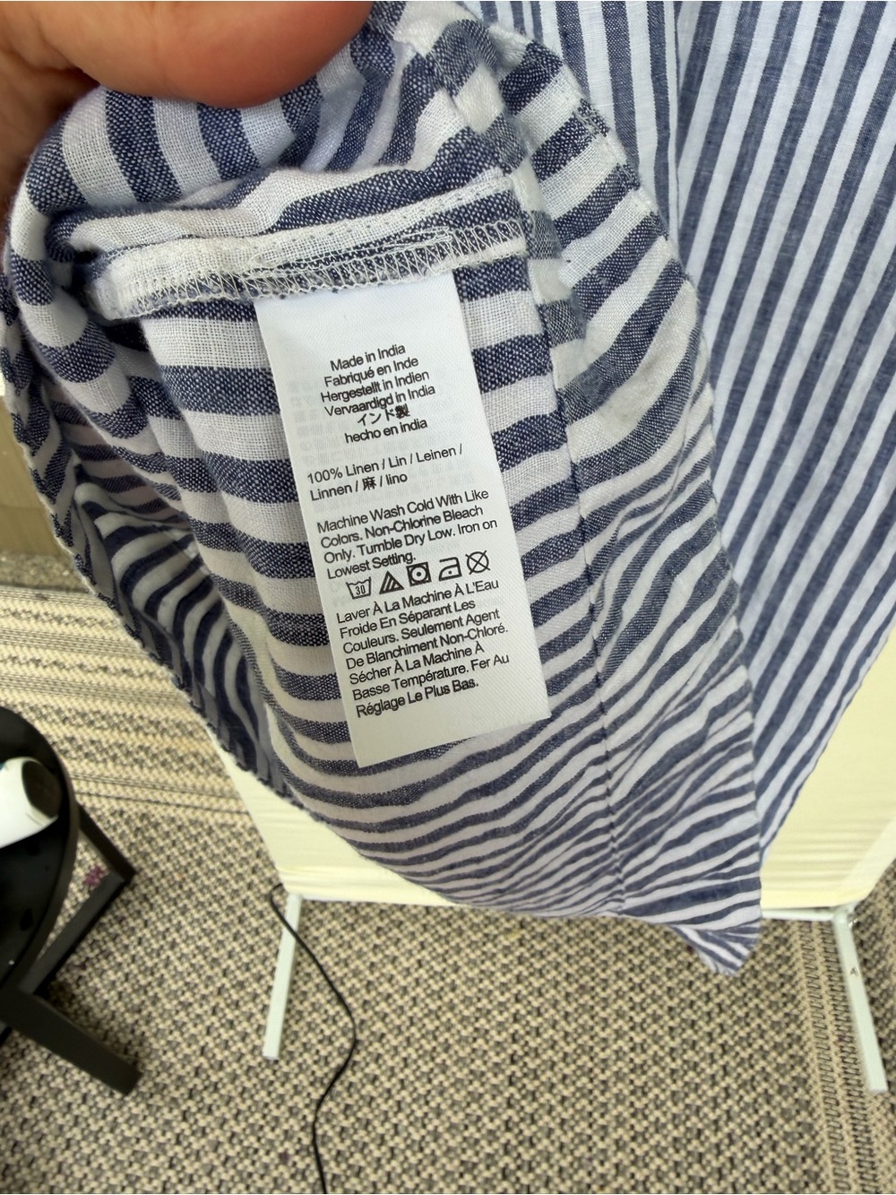 J Crew Bungalow Popover Dress Blue White Striped Linen size L Tall - Picture 5 of 6